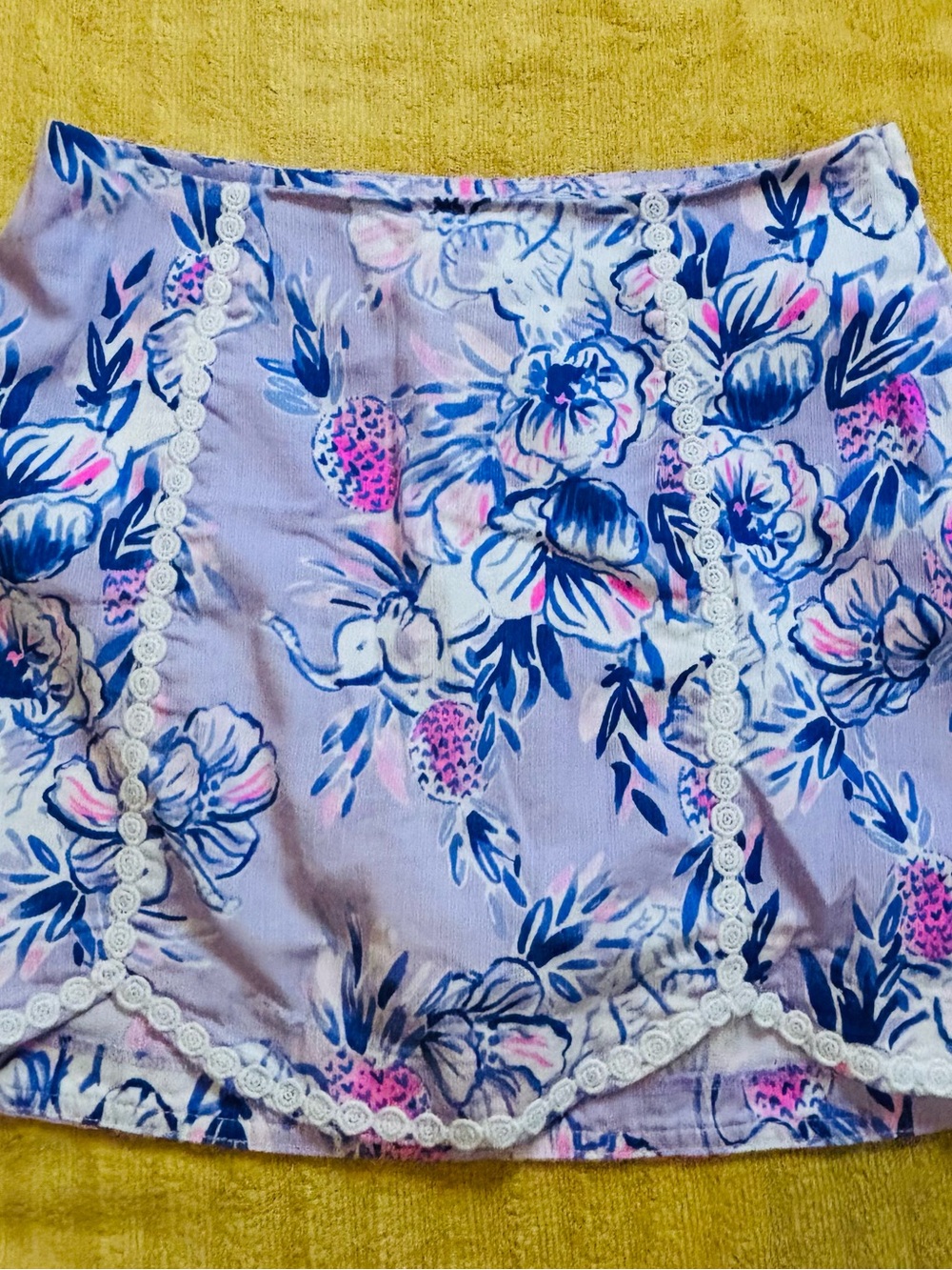 Lilly Pulitzer Lavender Floral Lace-Trim Midi Skirt